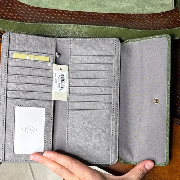 NWT Fossil Talia hobo comes with wallet chive Suede & Leather Shoulder Hobo Bag - Picture 8 of 14